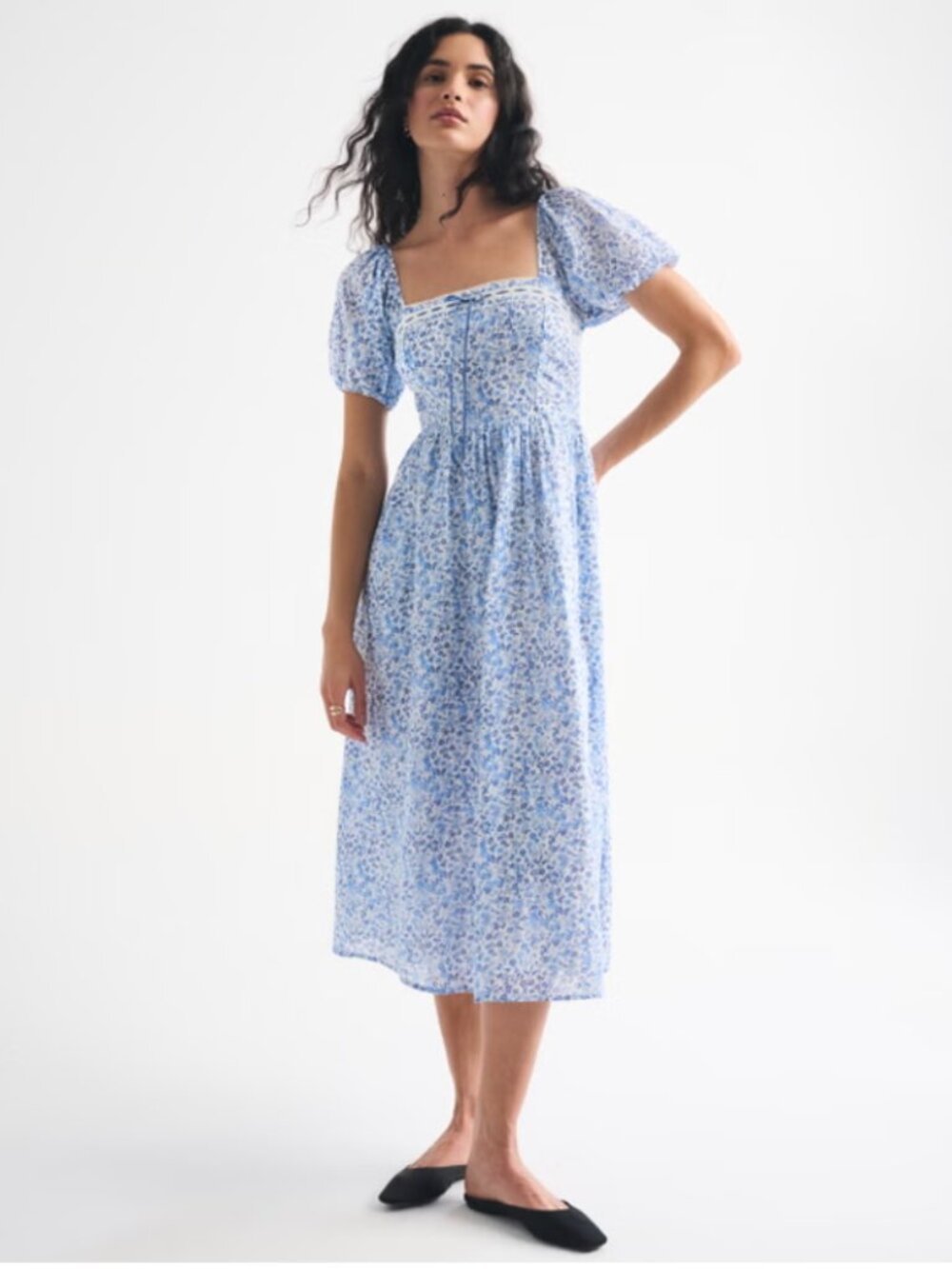 NWT A&F Emerson Puff Sleeve Midi Dress